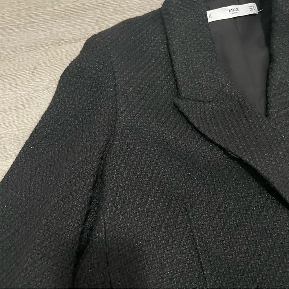 Mango Black Tweed Blazer Double Breasted Gold Buttons - Picture 2 of 12